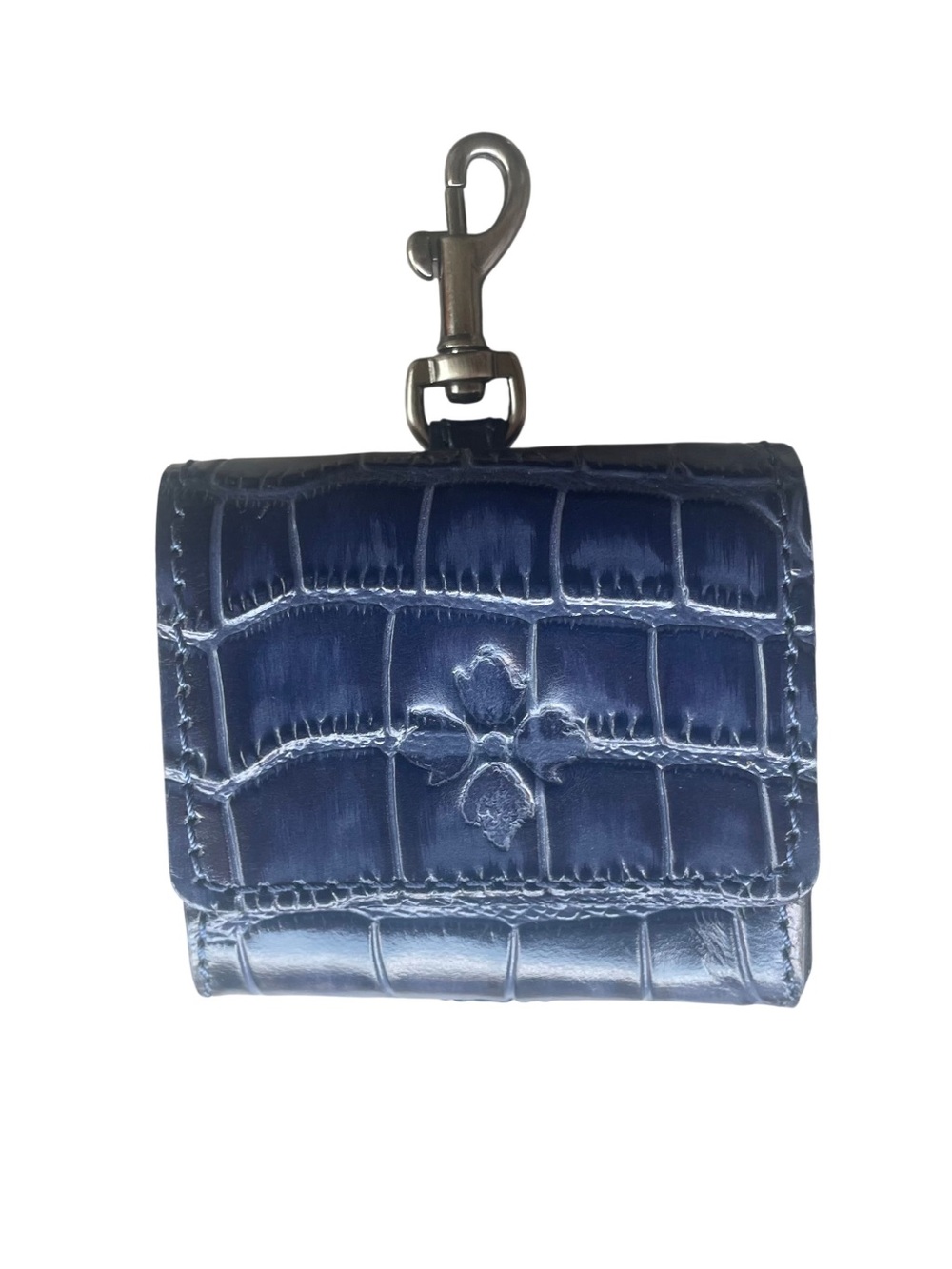 Patricia Nash Croc Embossed Leather Keychain Mini Wallet/ Earbud Case Navy Blue